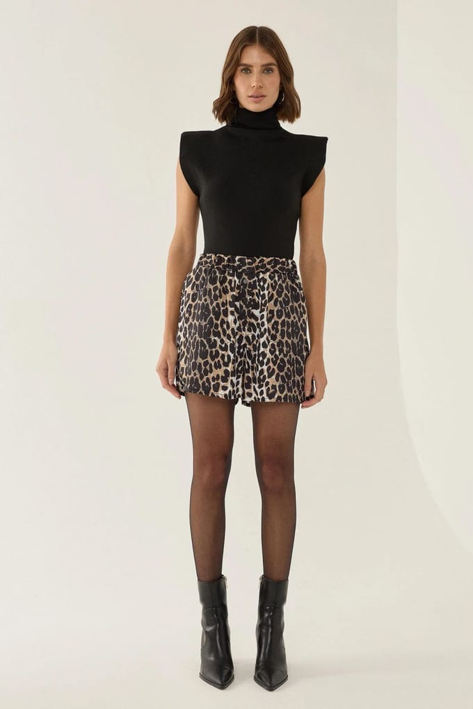 Hoge Taille Luipaardprint Mini Shorts