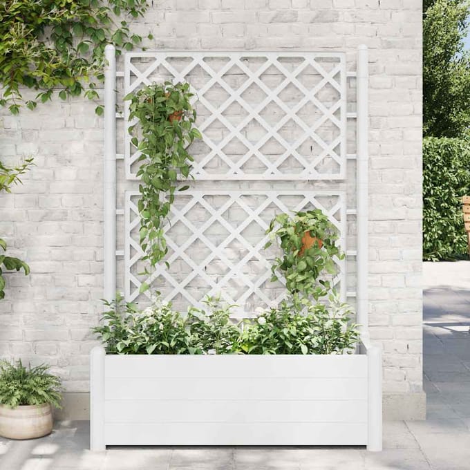vidaXL - Plantenbak - met - latwerk - 100x43x142 - cm - PP - wit