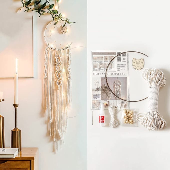 Dailygoods- Dromenvanger Crème - Macramé Wanddecoratie - Katoenen