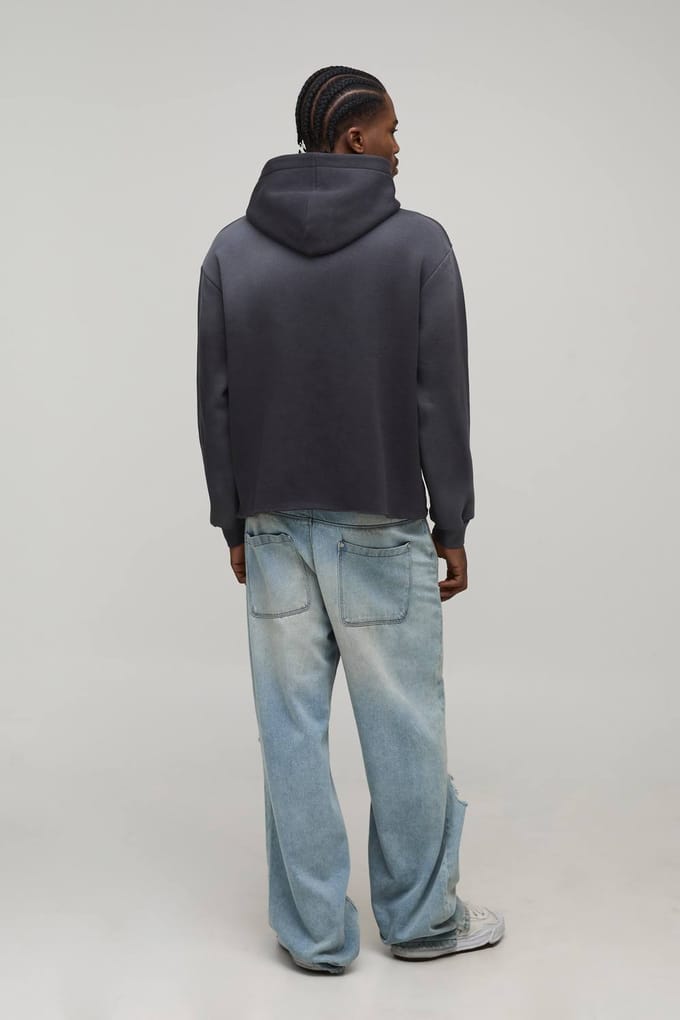 Oversized Boxy Gewassen Panther Over Seam Grafische Hoodie | Charcoal | Size Medium