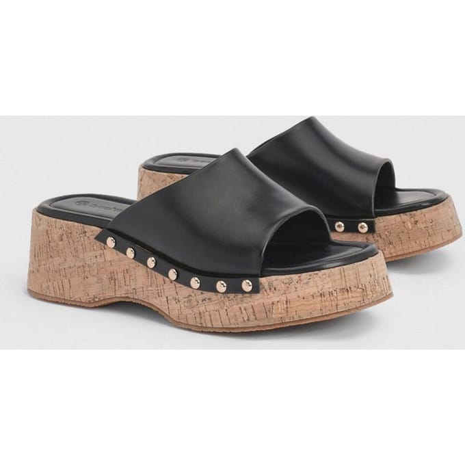 boohoo Dames Flatforms Met Kurk En Studs | Zwart | Maat: 39