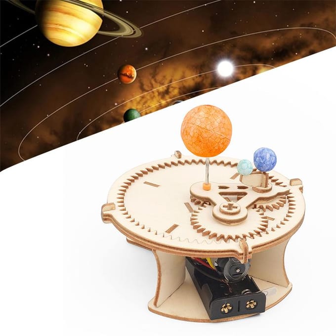 Doe-het-zelf Zonnestelsel Model Bouwpakket Houten Puzzel Mechanische Set Monteren Zon Aarde Maan Planeet Educatief Wetenschap Speelgoed voor Kinderen beige