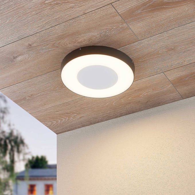 Lucande LED buiten plafondlamp Sora, rond, sensor, IP54