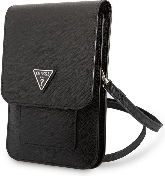 Guess Saffiano Triangle Logo Heuptas met Riem (tot 7 Inch) - Zwart