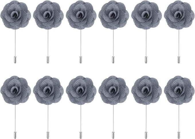 Bruidegom Reversspelden - Rozen Corsages - Bruiloft Decoratie - Set van 12 stuks - 9 x 4 cm - Grijs