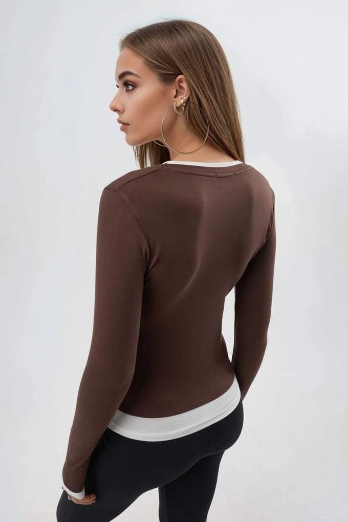 Contrasterende Binding Lange Mouwen Blouse