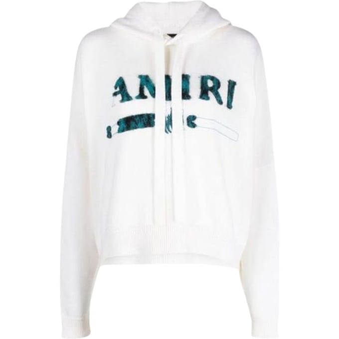 Amiri Leopard MA Bar-logo witte gebreide hoodie