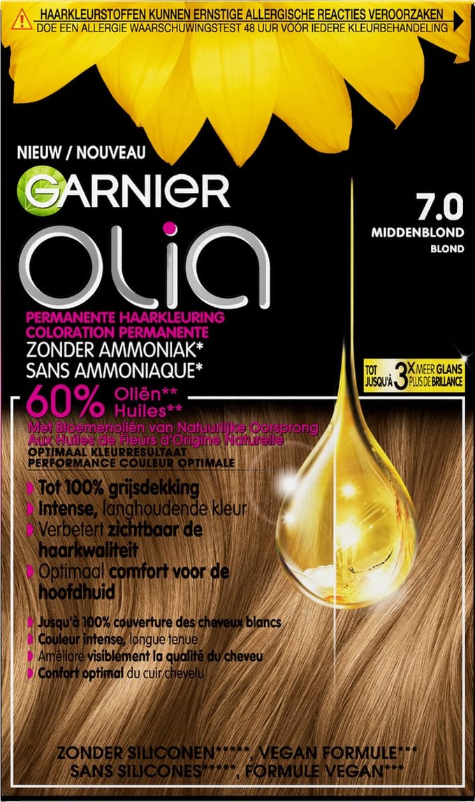 Garnier Olia Middenblond 7 - Permanente Haarkleuring Zonder Ammoniak - Kleurcrème op basis van 60% oliën - Haarverf