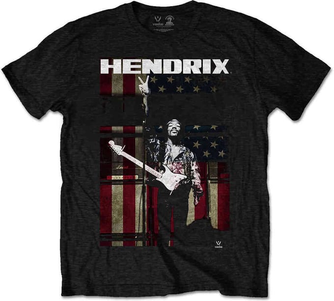 Jimi Hendrix - Peace Flag Kinder Tshirt - Kids tm 12 jaar - Zwart