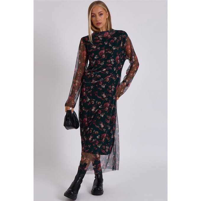 Print Mesh Midi Jurk