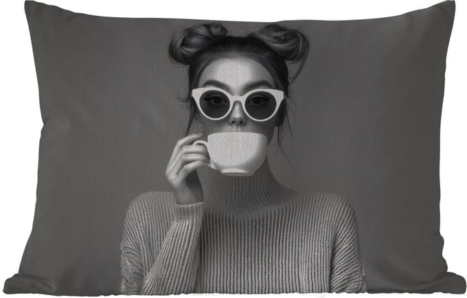 Buitenkussens - Vrouw - Koffie - Zwart - Wit - 60x40 cm - Weerbestendig