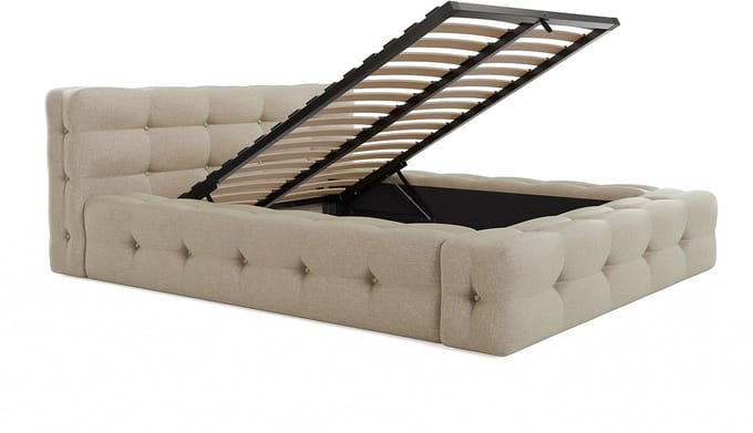Vente-unique Bed met opbergruimte stof beige 140 x 190 cm