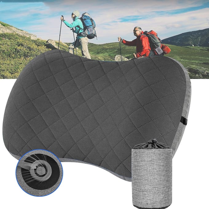 Campingkussen - Opblaasbaar Reiskussen - Ergonomisch Opblaaskussen - Opblaasbaar Strandkussen - Afneembare Kussensloop
