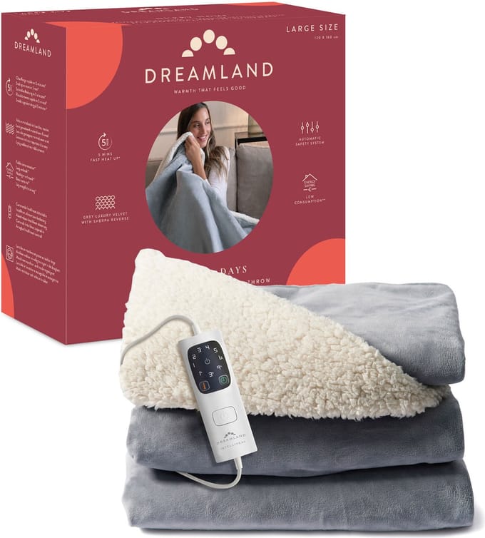 Dreamland 16993 Sherpa en fluwelen warmteplaid grijs