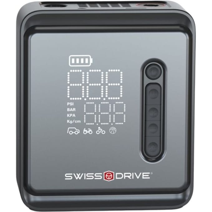 Mini Compresseur Portable - SWISS DRIVE - 150 PSI - Recharge USB - Arrêt Auto - Écran Digital noir
