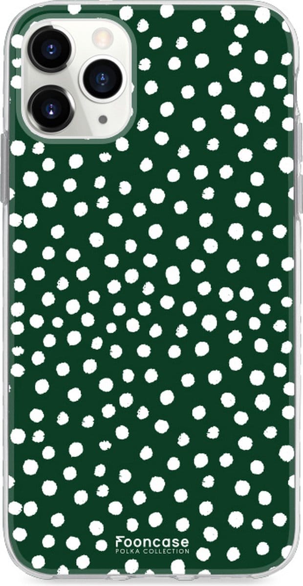 Fooncase Hoesje Geschikt voor iPhone 12 Pro Max - Shockproof Case - Back Cover / Soft Case - POLKA / Stipjes / Stippen / Donker Groen