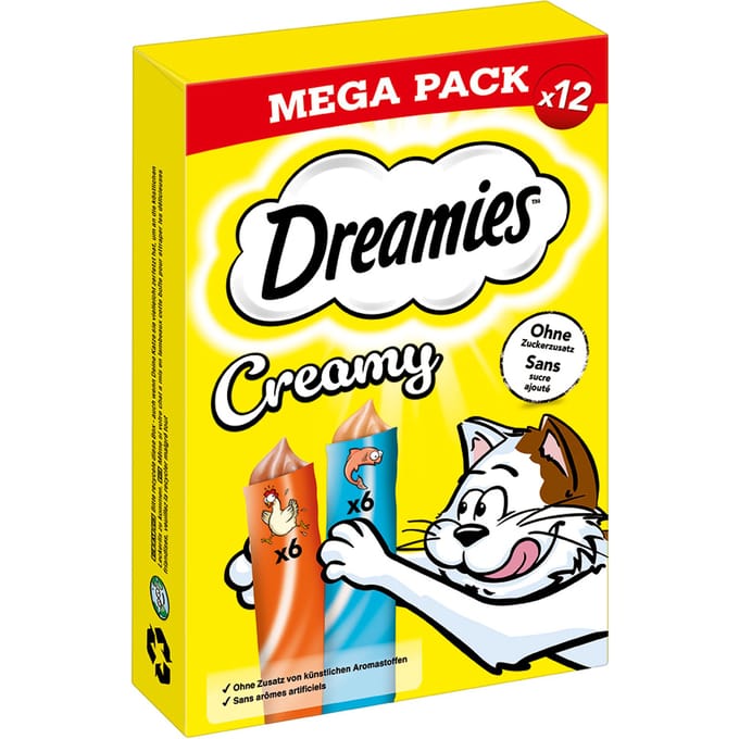 12 x 10 g Kip en Zalm  Dreamies Creamy Snacks Kat