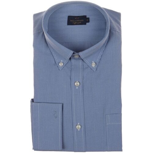 Paul & Shark Overhemd Soffio Poplin Cotton Check Licht Blauw / male