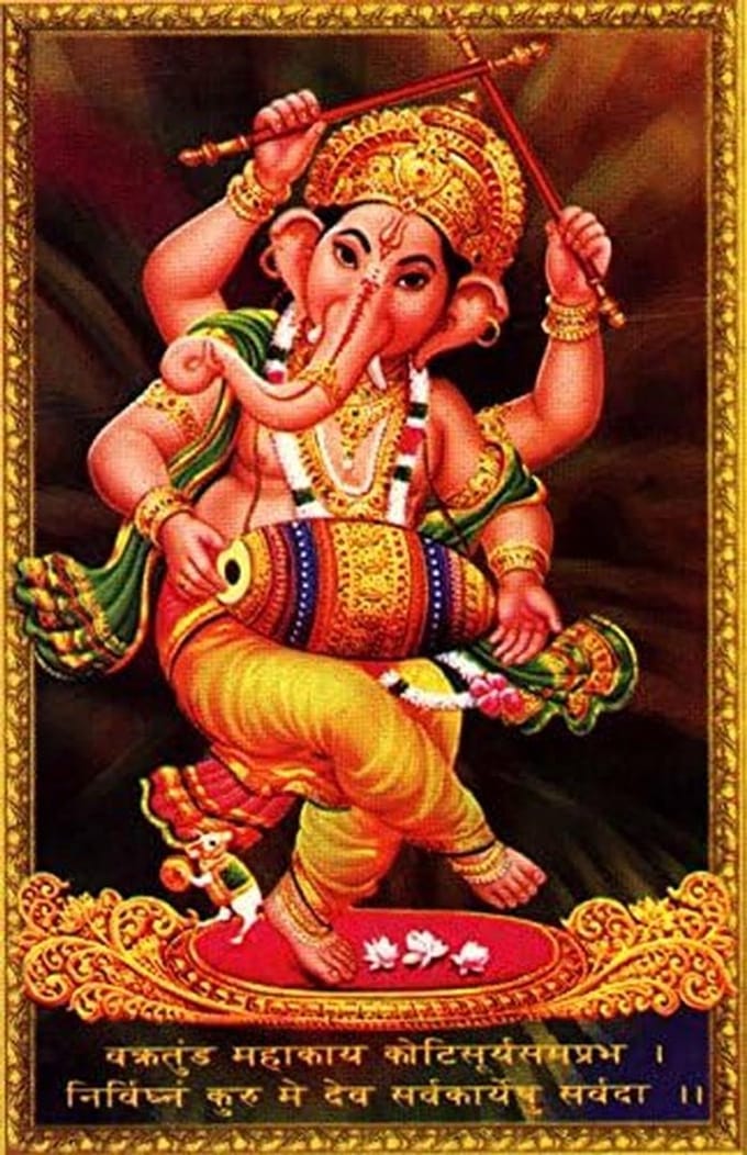 Ganesha Dansend met Mridangam Hindoeïstische God Ansichtskaart A5 Formaat
