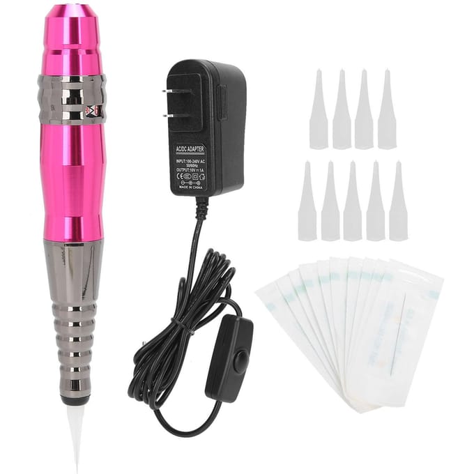 Semi-permanente Microblading Machine Pen Wenkbrauw Lip Tattoo Machine Naaldkap Set  (Rode roos ) US Plug rozerode kleur