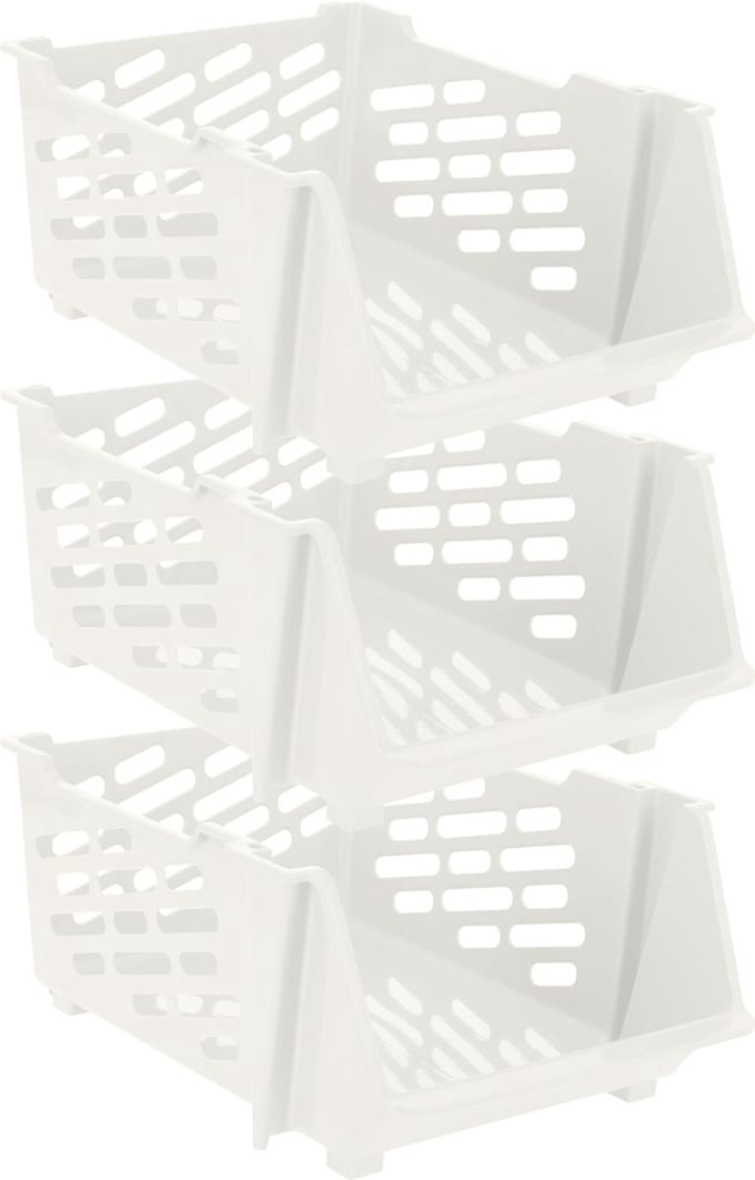 Storage Solutions Stapelbare opbergmand - 3x - Wit - 29L - kunststof - 44 x 34 x 20 cm