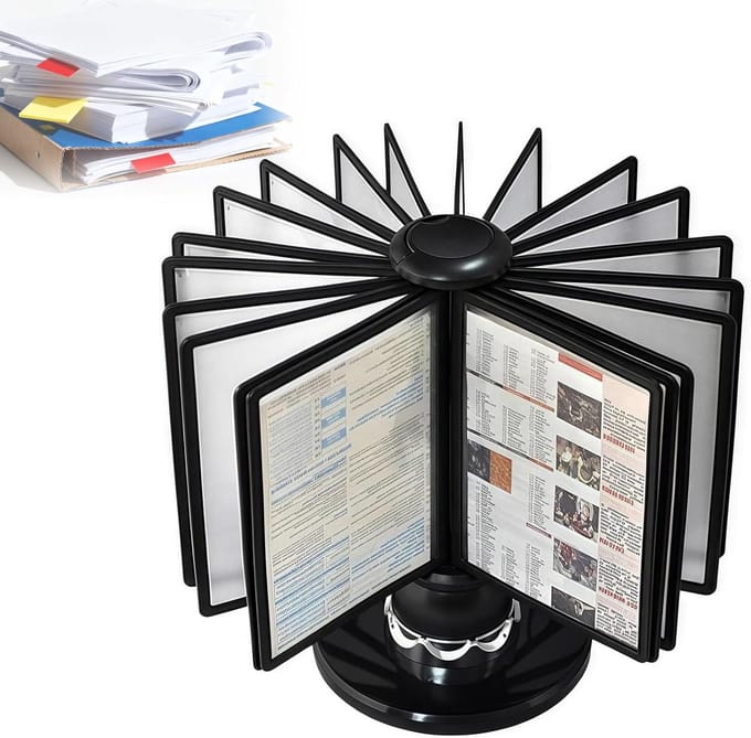 Draaibare documenthouder - Bureau organizer - Kantoor opslag - 40 documenten capaciteit - A4 formaat - Zwart