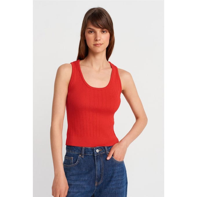 Geribbelde Mouwloze Slim-fit Blouse
