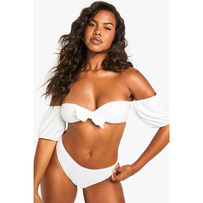 boohoo Dames Premium Bruids bikini-top met pofmouwen | White | Maat: 6