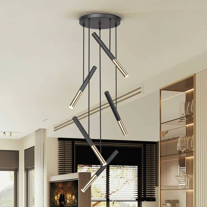Schuller Valencia Edna hanglamp, 5-lamps, metaal, zwart, dimbaar
