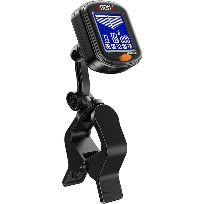 AROMA Clip-on Tuner Mini draagbaar digitaal stemapparaat Multifunctioneel LCD-scherm Roterende clip zwart