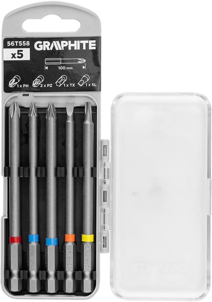 Graphite - Schroefbitset - SL4/PH2/PZ1/PZ2/TX20 - 100 mm