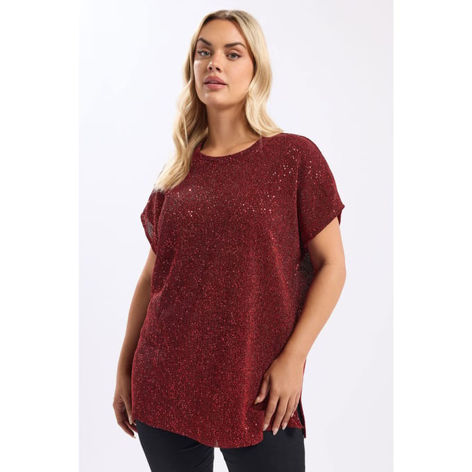 Yours Rood Tshirt Met Pailletten En Aangeknipte Mouwen Size 42