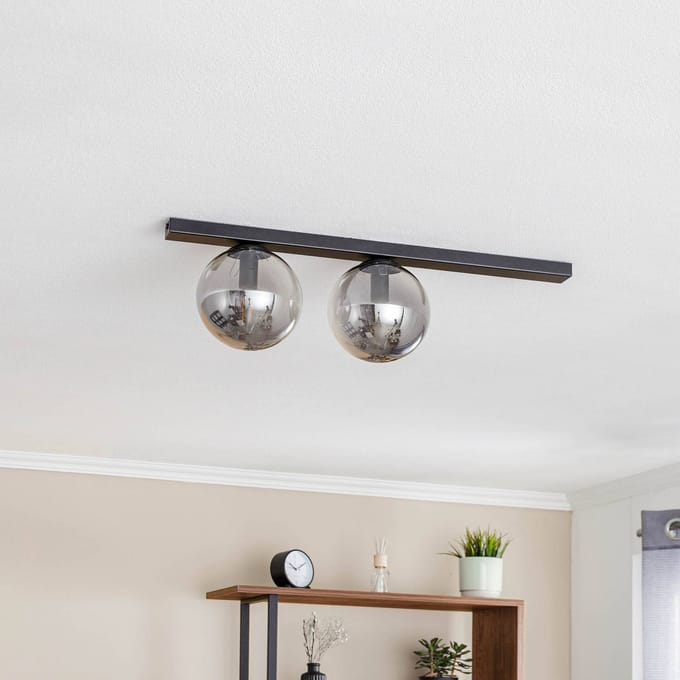 Emibig Aalborg mooie medium zwarte plafondlamp met 2 gerookte bollen E14 - Perfecte sfeerverlichting voor elke ruimte