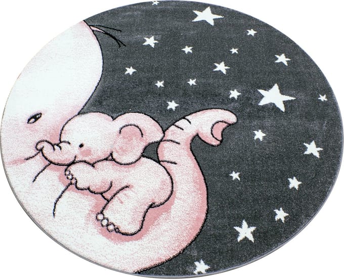 Vloerkleed kinderkamer - Baby Olifant - roze - rond 120 cm
