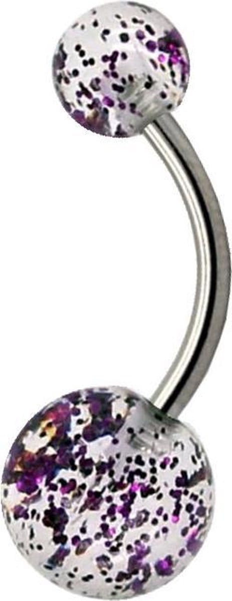 Fako Bijoux® - Navelpiercing - Acryl & RVS - Glitter - Paars