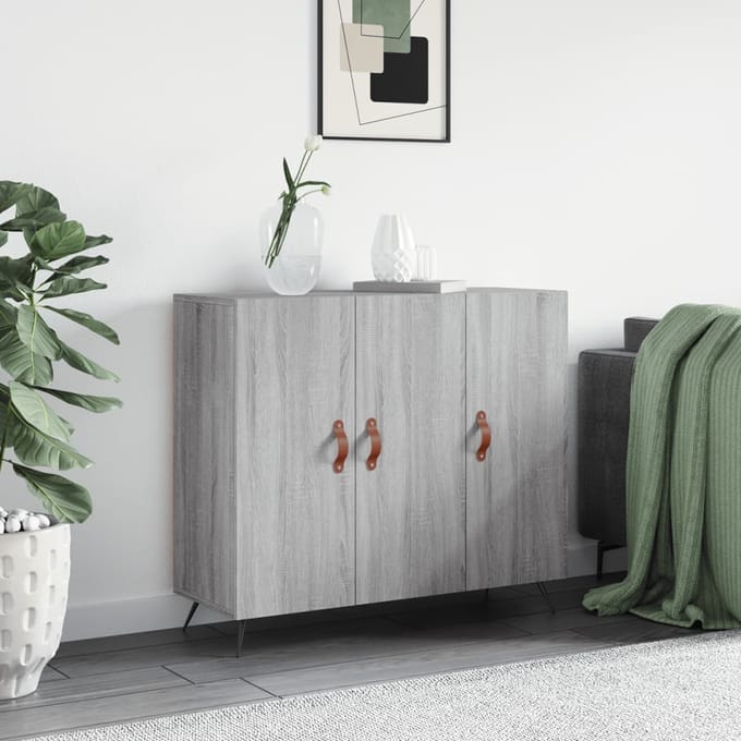 vidaXL - Dressoir - 90x34x80 - cm - bewerkt - hout - grijs - sonoma - eikenkleurig