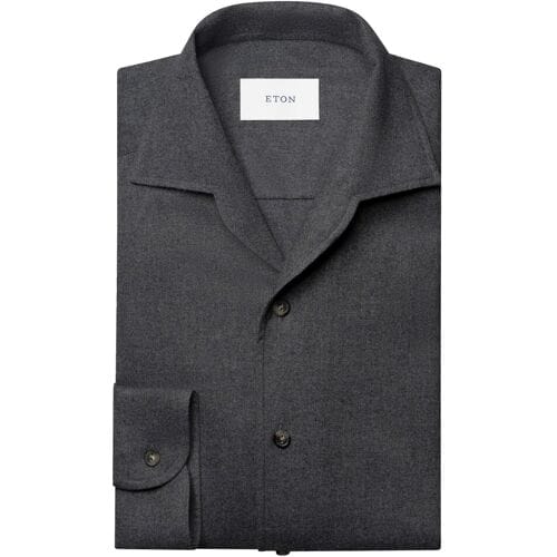 Eton Overhemd Solid Color Double-Twisted Yarn Soft Brushed Cotton Flanel Donker Blauw / male