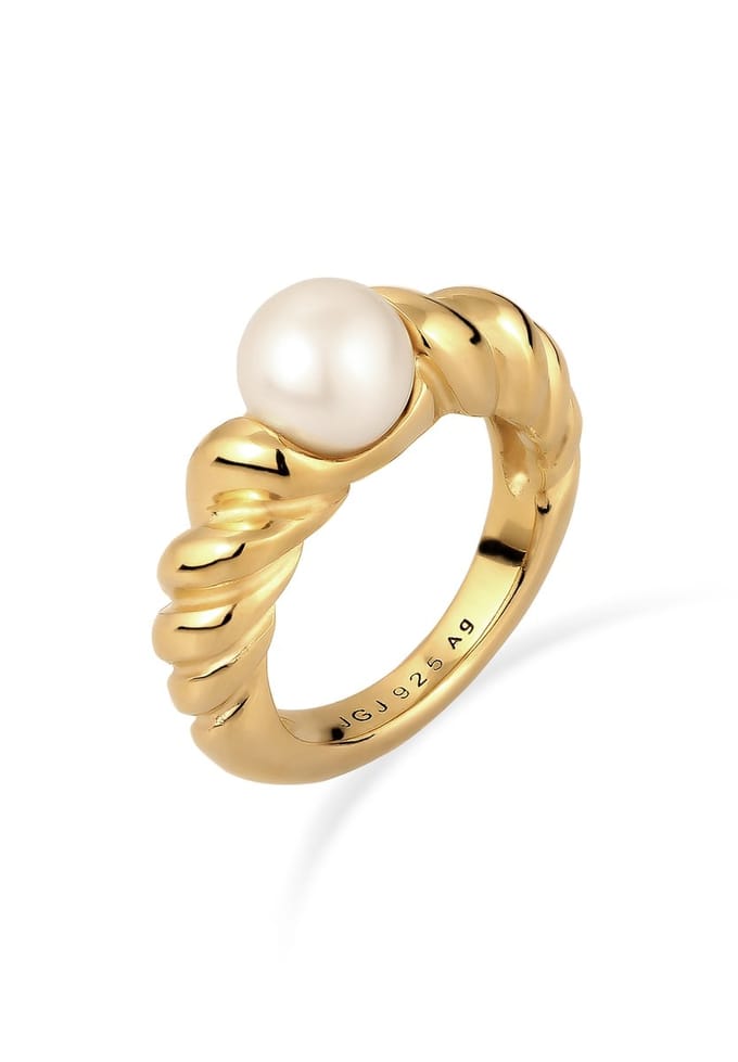 Elli PREMIUM - Ring - Ring Dames Gedraaide Synthetische Parel Wit 925 Sterling Zilver -