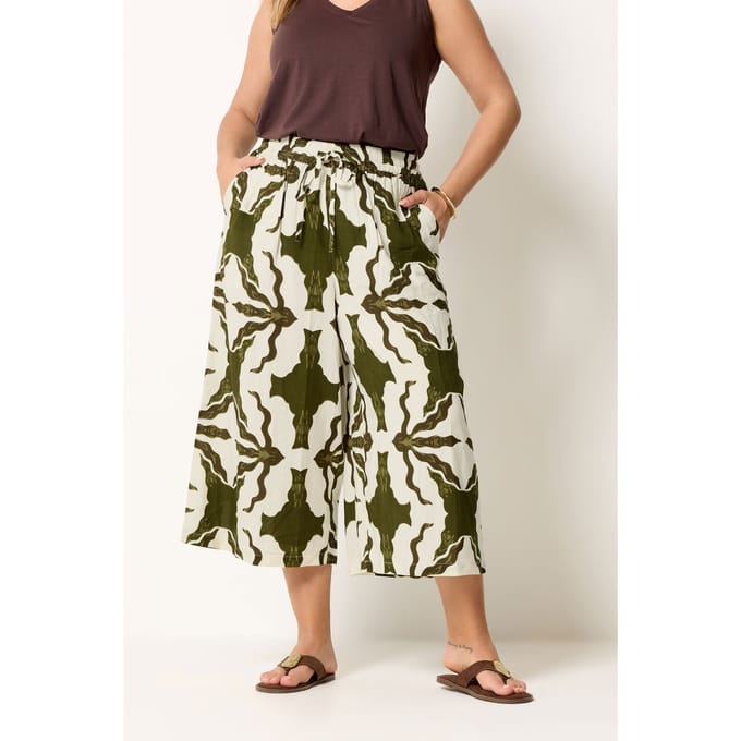 Yours Witgroene Culotte Met Tegelprint En Wijde Pijpen Size 48