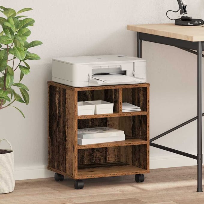 vidaXL - Printerstand - Oud - hout - 41 - x - 32 - x - 48 - cm - Bewerkt - hout