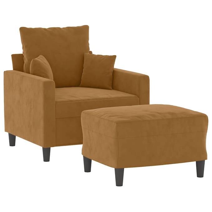 vidaXL - Fauteuil - met - voetenbank - 60 - cm - fluweel - bruin