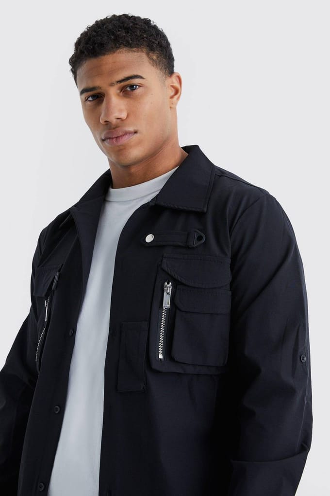 Regular Fit Technical Stretch 3d Pocket Utility Shirt | Black | Size Medium