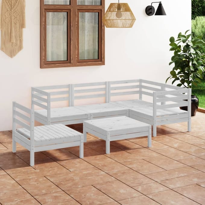 vidaXL - 6-delige - Loungeset - massief - grenenhout - wit