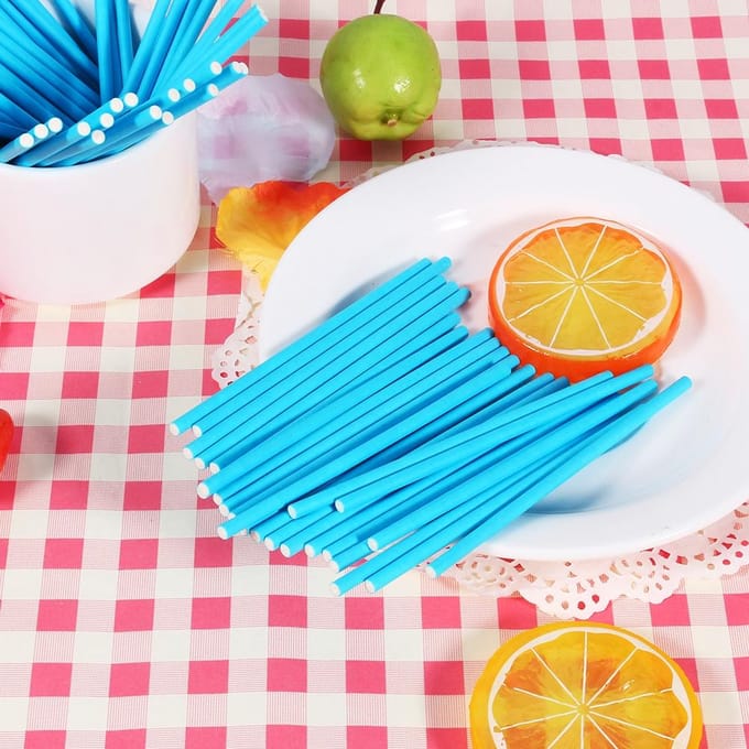 100 Stuks/Set Kleurrijke Lollystokjes Cake Pop Stokjes voor Snoep Chocolade 10cm Blauw blauw