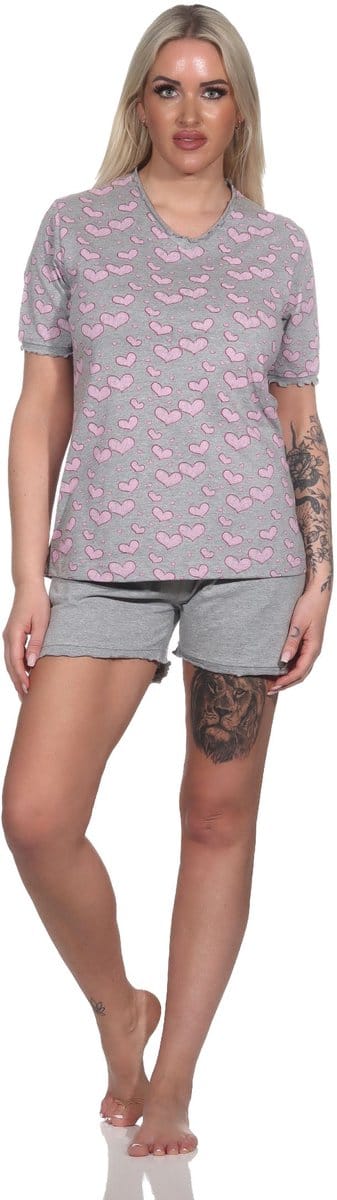 Normann Dames Korte Mouw Shorty Pyjama in Hartmotief Optiek - Ook in Oversizes