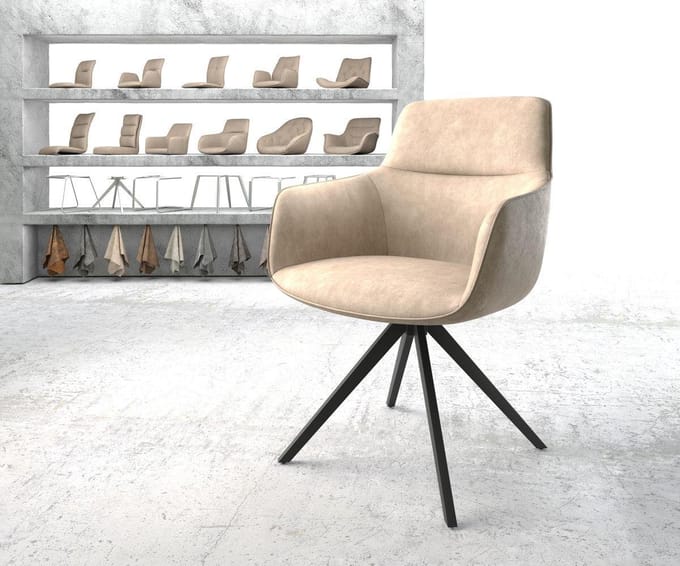 Gestoffeerde-stoel Pejo-Flex kruisframe hoekig zwart microvelours beige vintage pocketveer kern