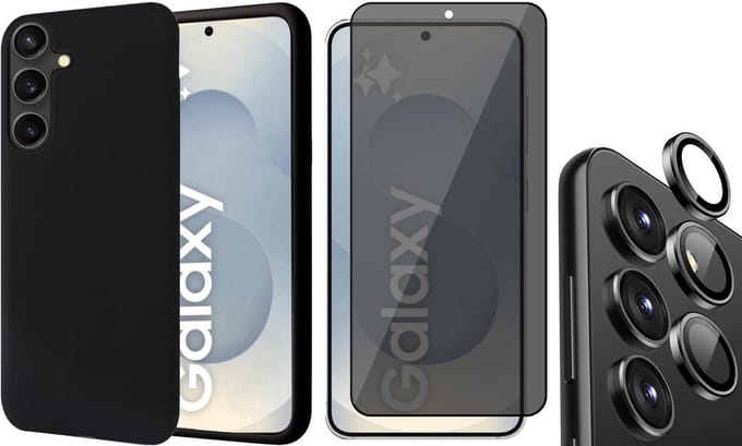 Hoesje geschikt voor Samsung Galaxy S25 - Privacy Screenprotector Volledig Dekkend Glas & Camera Protector - Mat Back Case Zwart