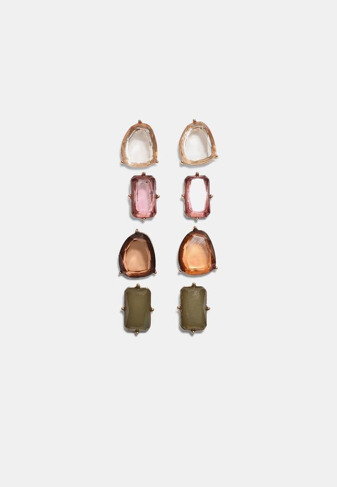 Stradivarius Set van 4 stud-oorbellen met steentjes  Goud OS