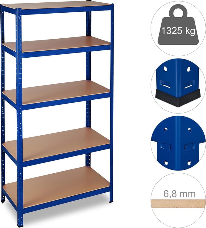 stellingkast - 180x90x45 cm - tot 1325 kg - steeksysteem - metaal - blauw