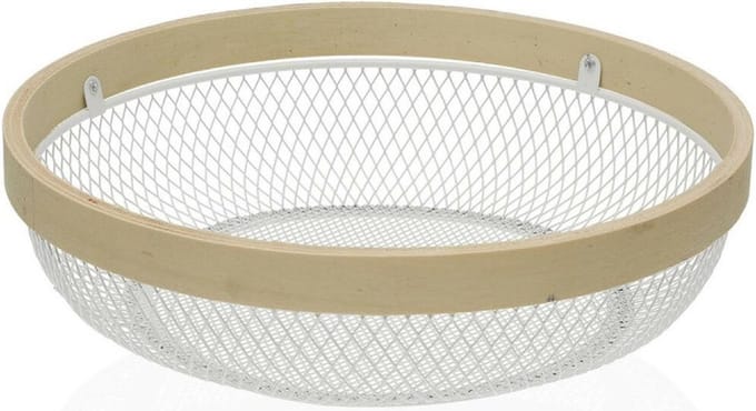 Fruit Bowl Versa White Metal Wood (25 x 7 x 25 cm)